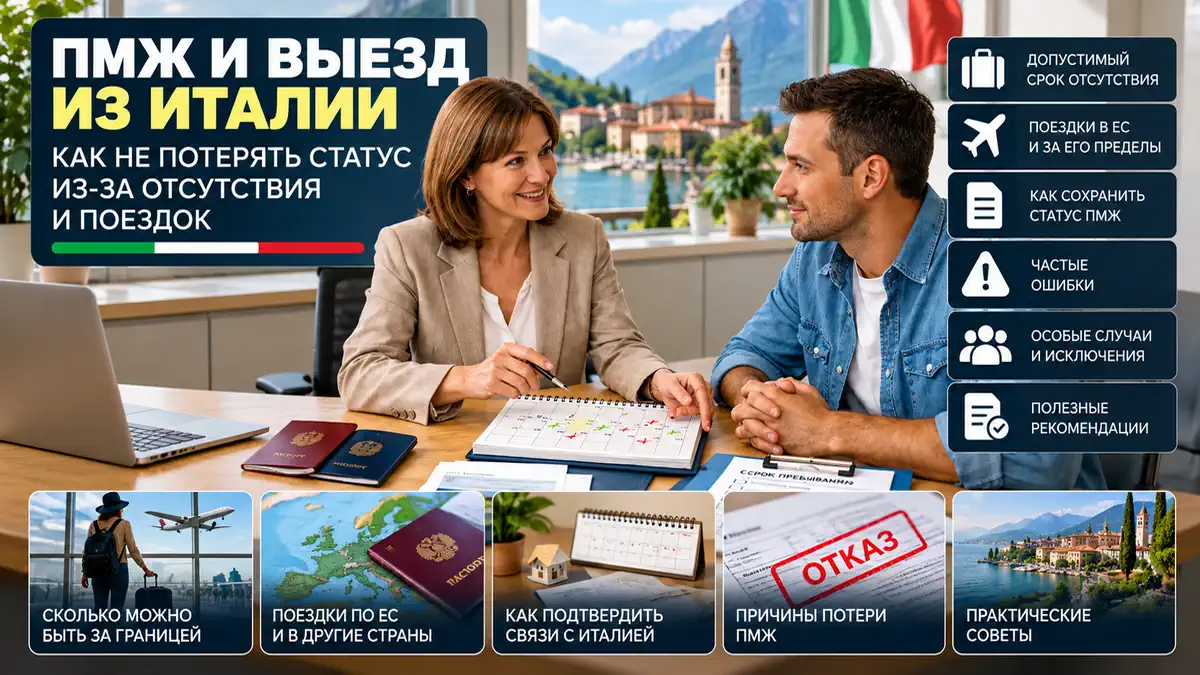 ПМЖ и выезд из Италии Консультация по выездам с ПМЖ: календарь поездок, паспорта, документы по жилью и доходу, спокойная деловая атмосфера