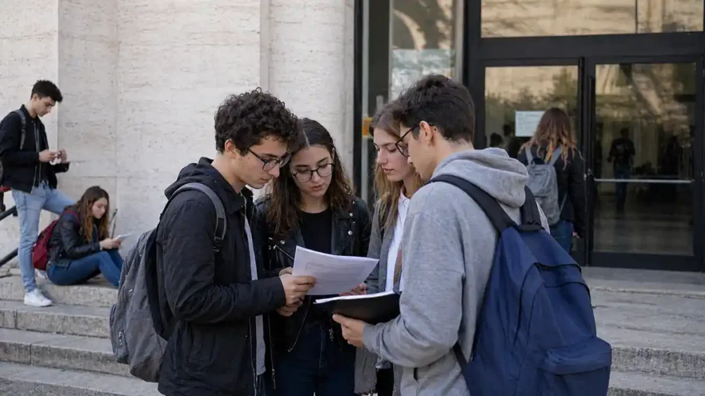 Студенты у здания университета в Италии перед поступлением