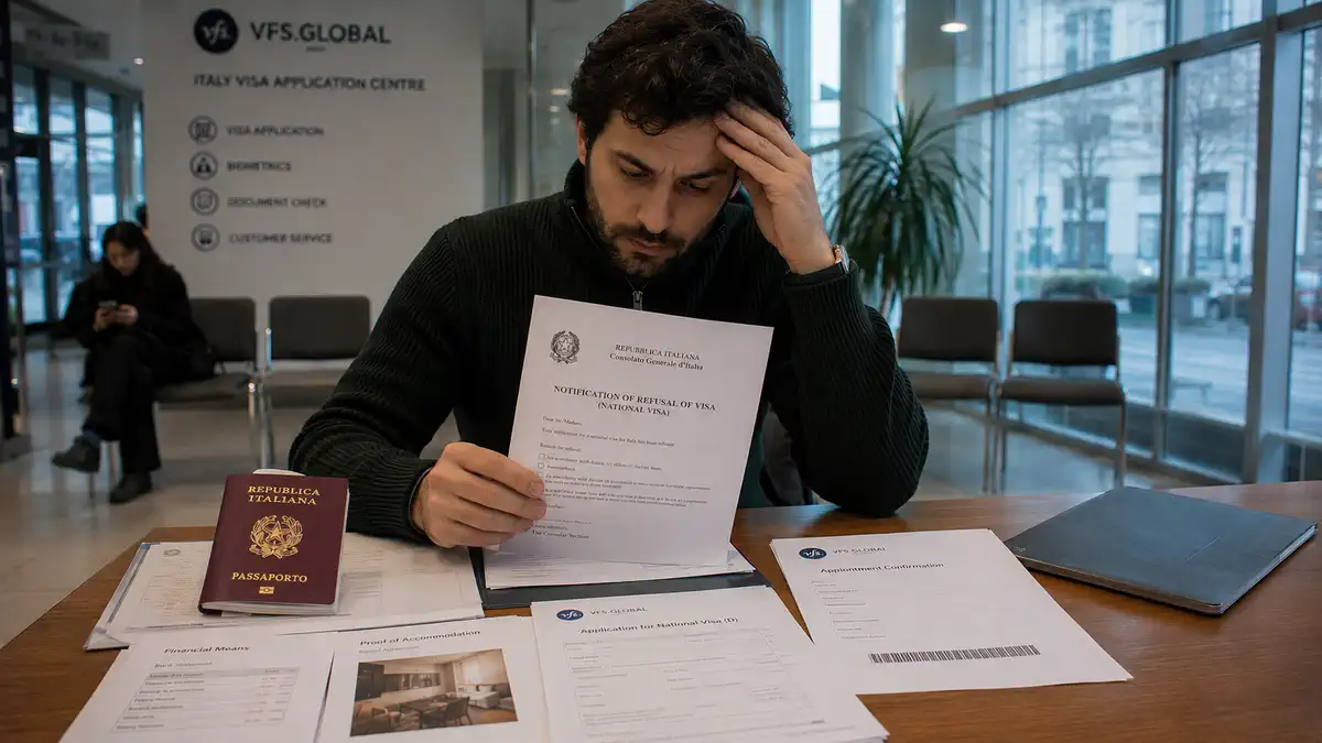Заявитель разбирает отказ в визе в Италию и документы перед повторной подачей