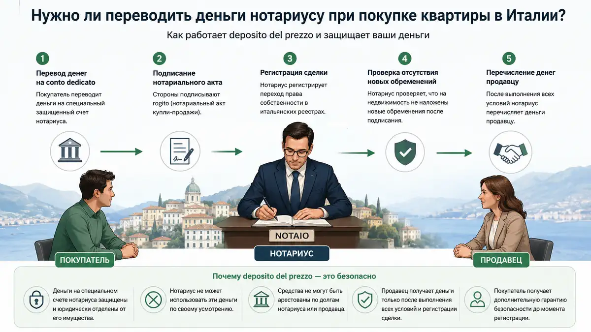 Нужно ли переводить деньги нотариусу при покупке квартиры в Италии Нужно ли переводить деньги нотариусу при покупке квартиры в Италии: как работает deposito del prezzo через специальный защищенный счет нотариуса